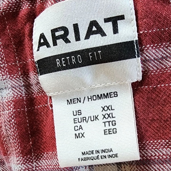 Ariat Men's Casual Red and White Plaid Shirt - Picture 3 of 5